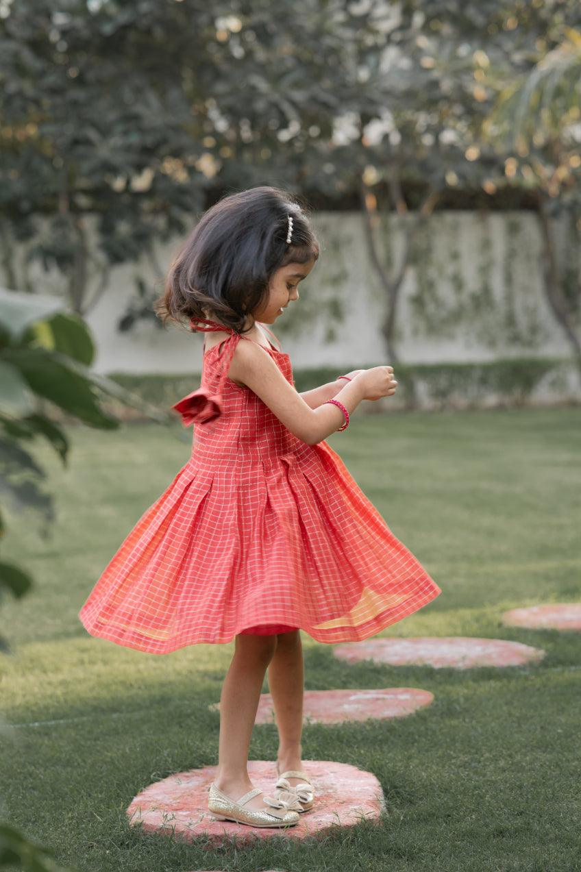 Blooming Red Checkered Dress - thekansha