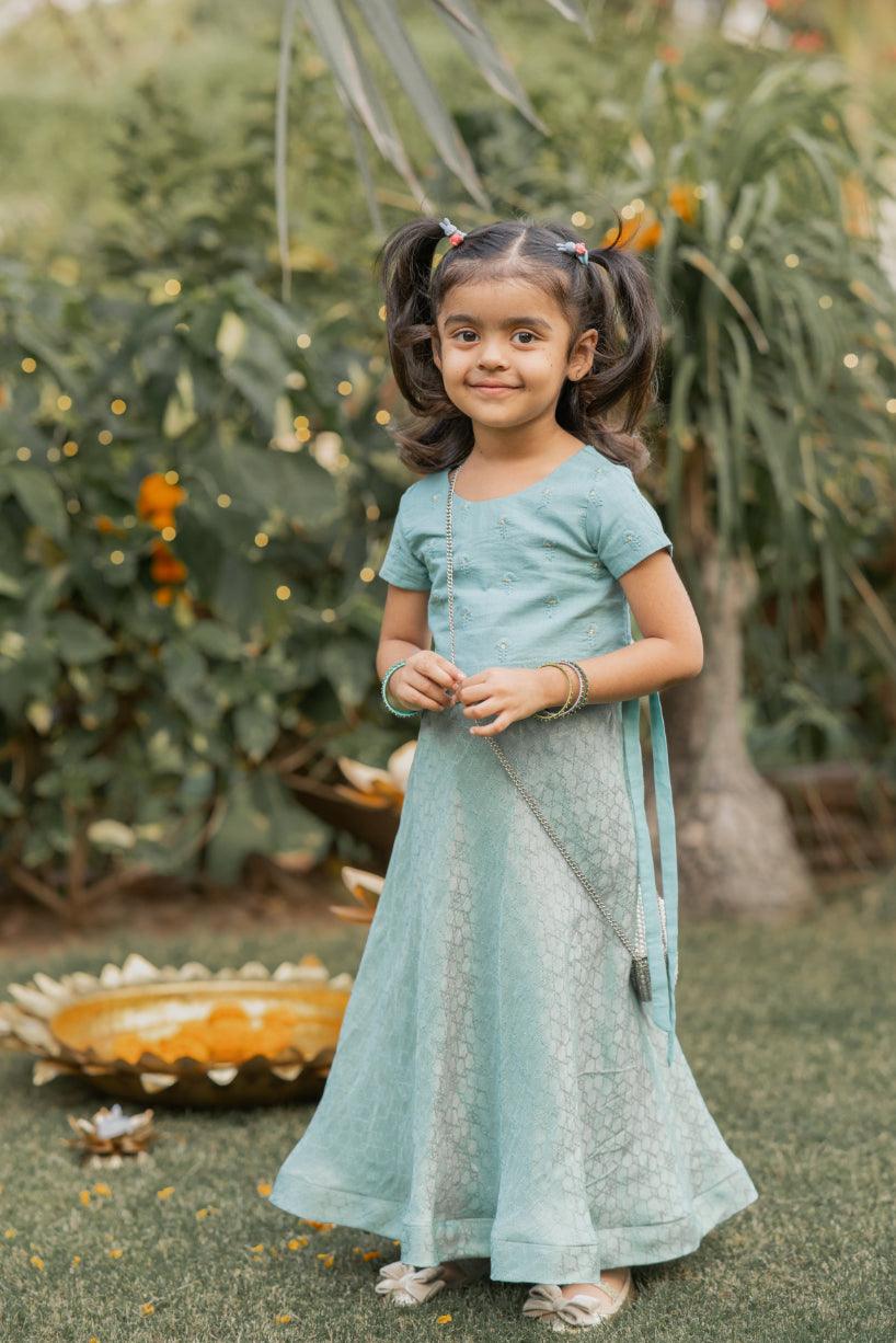 Teal Blue Top And Skirt - thekansha