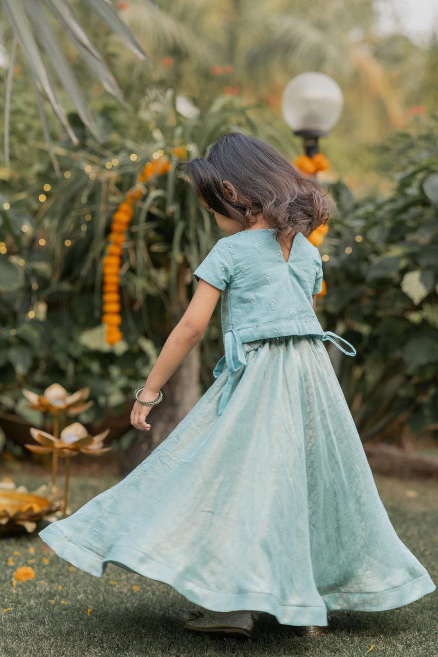 Teal Blue Top And Skirt - thekansha