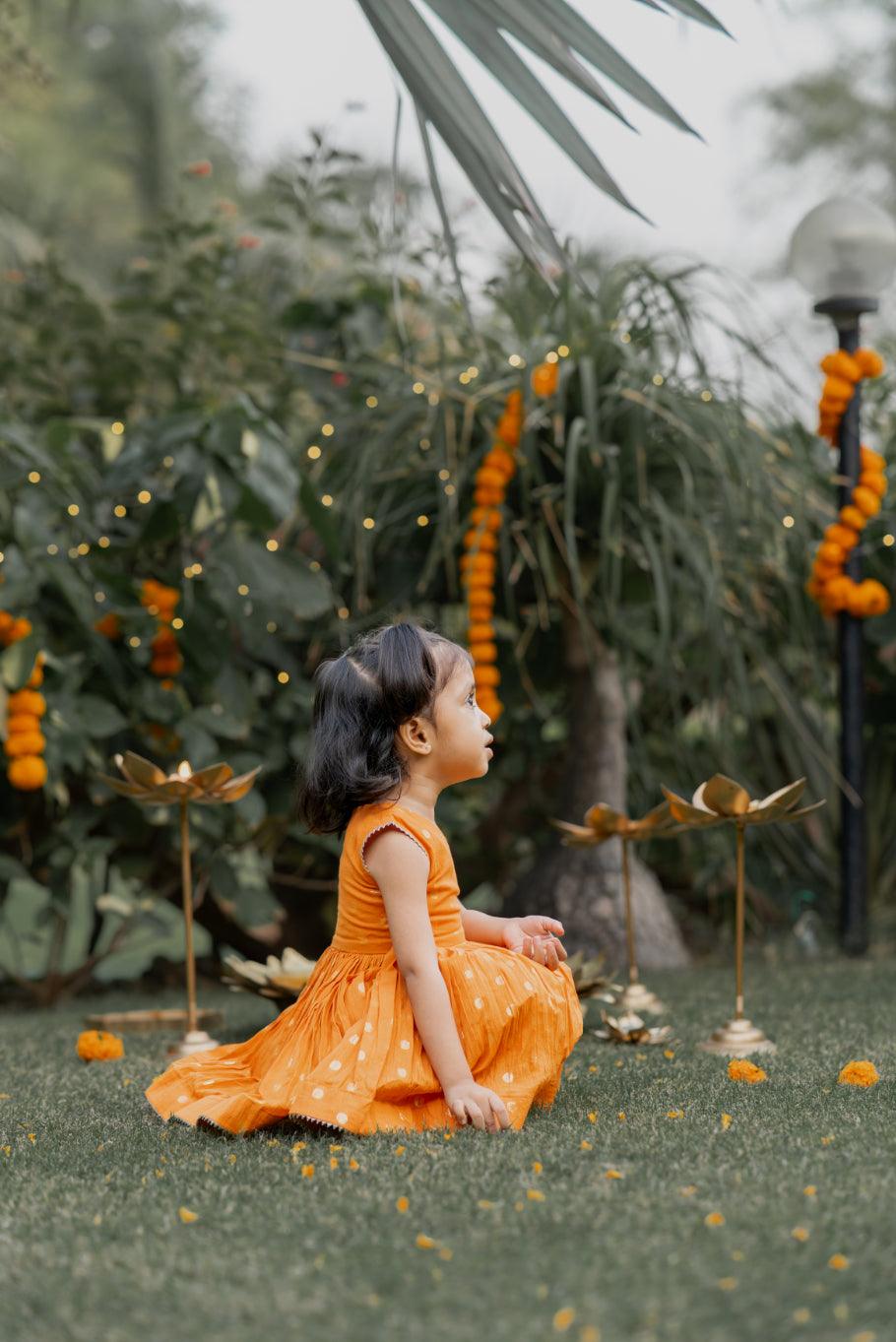 Orange Pletaed Top With Dhoti Pants - thekansha